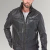 Wright Men's Biker Waxed Classical Leather Jacket