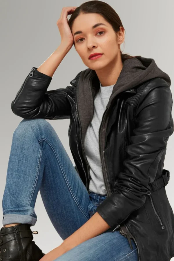 Addie Gallagher Women's Black Brando Collar Hooded Jacket