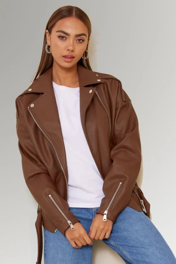 Anastasia Women's Brown Lapel Collar Leather Jacket