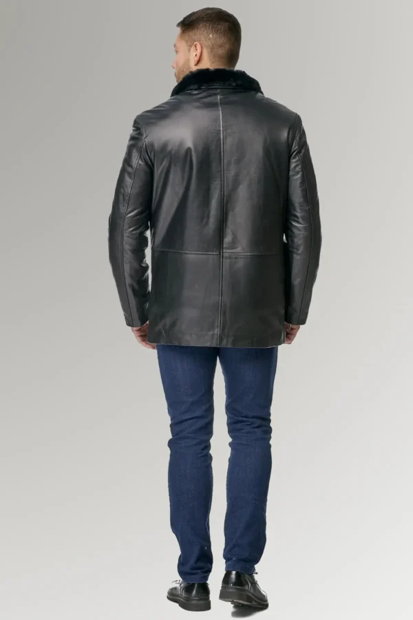 Armando Black Biker Racer Leather Coat with Fur Collar