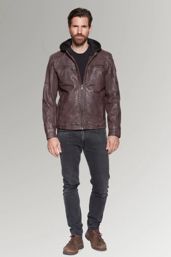 Arnold Men's Brown Cafe Racer Waxed Leather Jacket