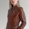 Ashley Judd Waxed Biker Leather Jacket for Women's