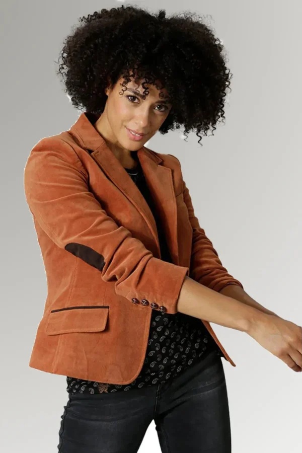Elisa Women's Brown Leather Blazer Coat