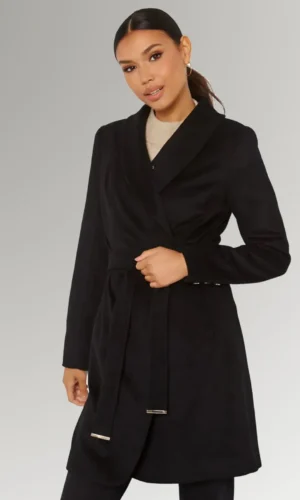 Emma Women's Wool Trench Coat With Black Fur Collar