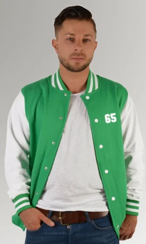 Garcia Men's Green & White Ripped Varsity Jacket