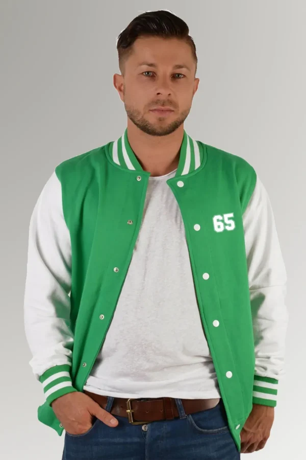 Garcia Men's Green & White Ripped Varsity Jacket