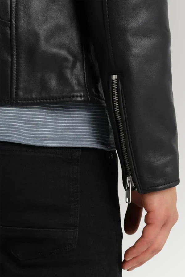 Garcia Men’s Black Perfecto Blazer Collar Biker Leather Jacket