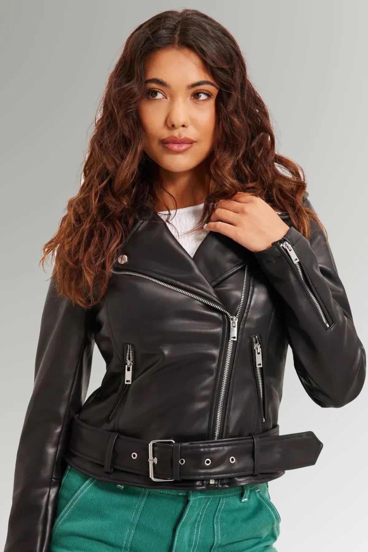 Belted Cropped Leather Jacket Womens - Maher Leathers