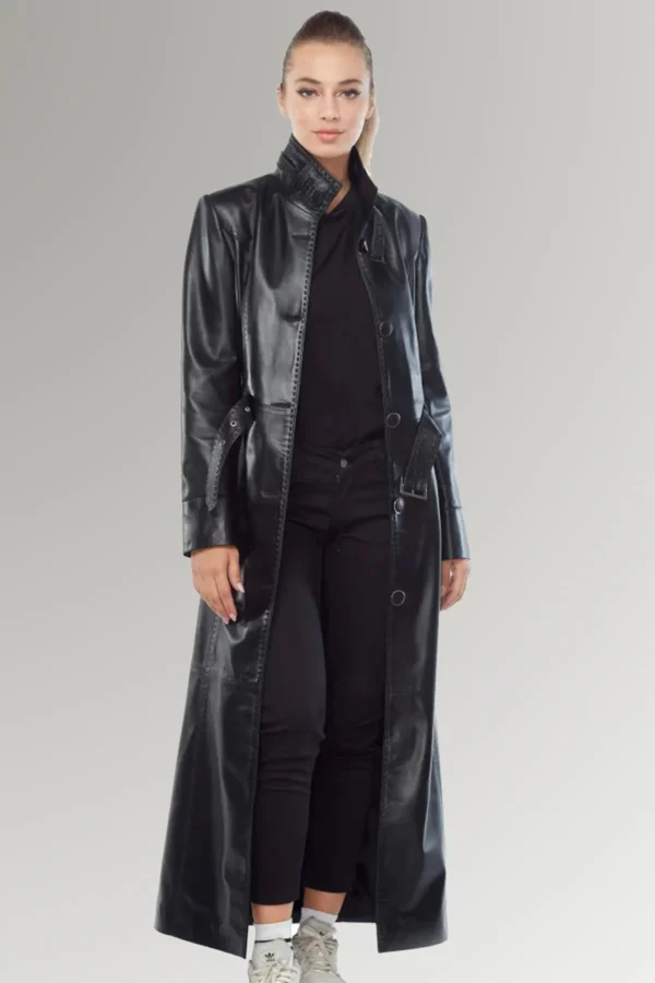 Goossen Women's Leather Blazzer Belted Trench Coat