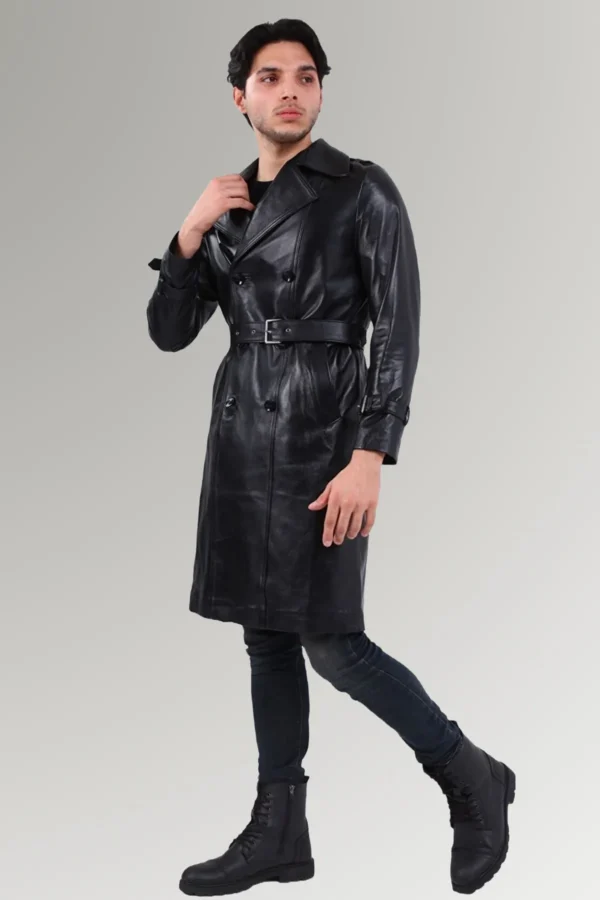 Graham Men's Black Genuine Belted Sheepskin Leather Coat
