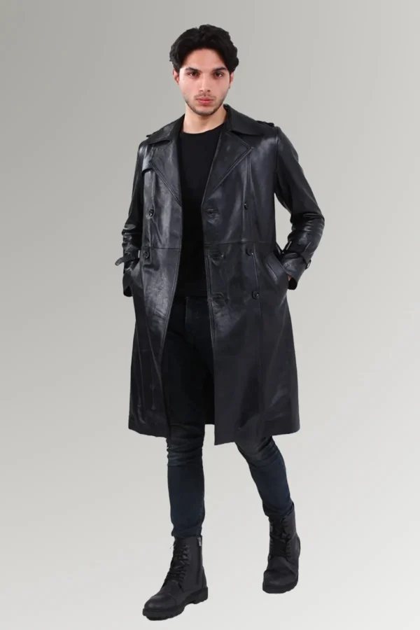 Graham Men's Black Genuine Belted Sheepskin Leather Coat