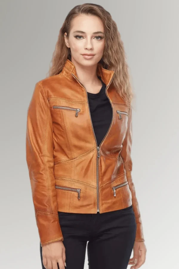 Hamilton Women's Brown Sports Leather Jacket