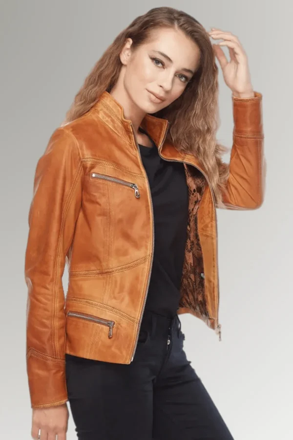 Hamilton Women's Brown Sports Leather Jacket