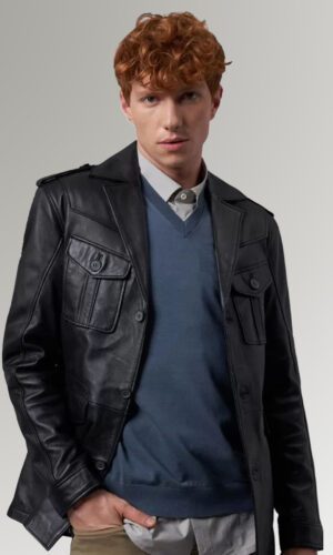 Hawkins Men's Classic blazer style buttoned Leather Jacket