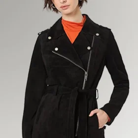 Jenkins Women's Star land Black Suede Belted Leather Coat
