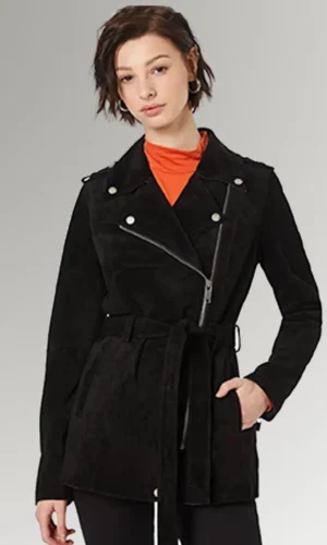 Jenkins Women's Star land Black Suede Belted Leather Coat