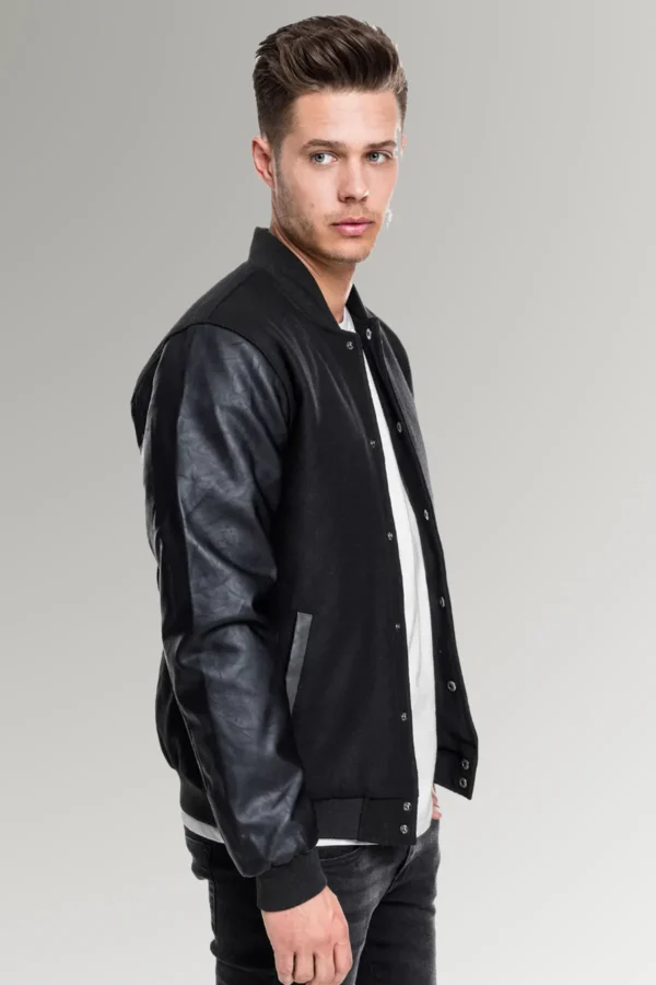 Jimenez Black Urban Men’s College Jacket With Leather Sleeves