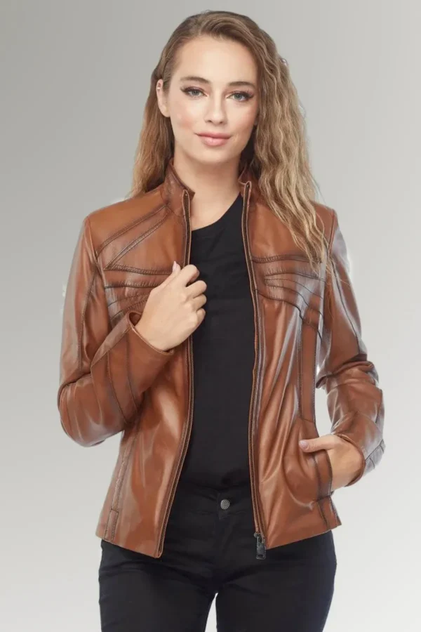 Juliet Women's Brown Waxed Classic Leather Jacket