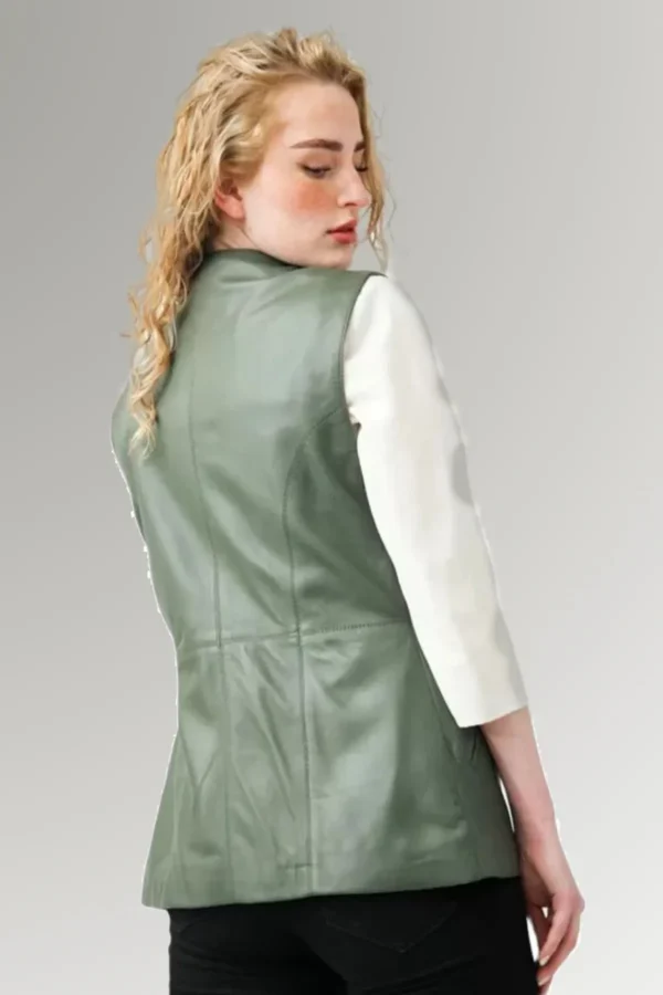 Kate Jazlyn Women's Green V-Neck Leather Vest