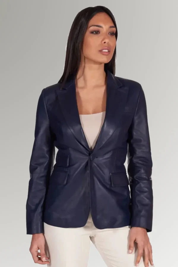 Kaylah Women's Blue Blazer Leather Coat