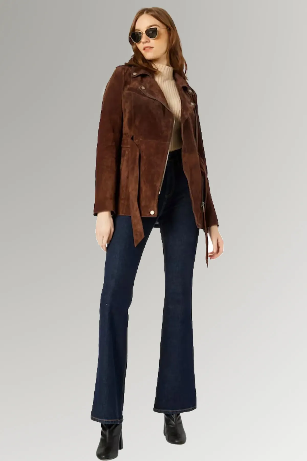 Suede hot sale belted jacket