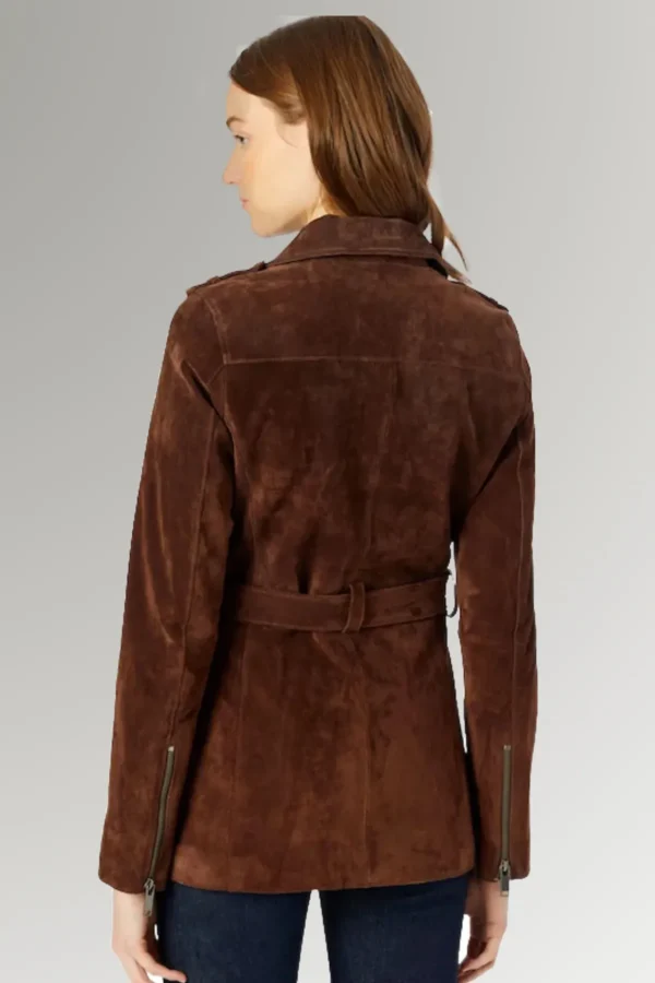 Knight Deep women's Brown Suede Belted Leather Coat