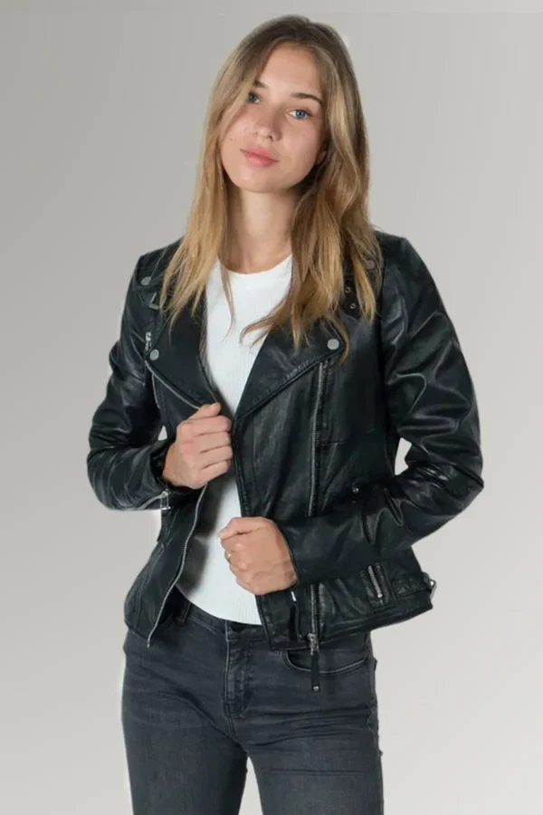 Kristen Black Leather Jacket For Women