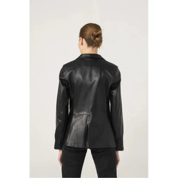 Laura Women's Black Leather Buttoned Coat