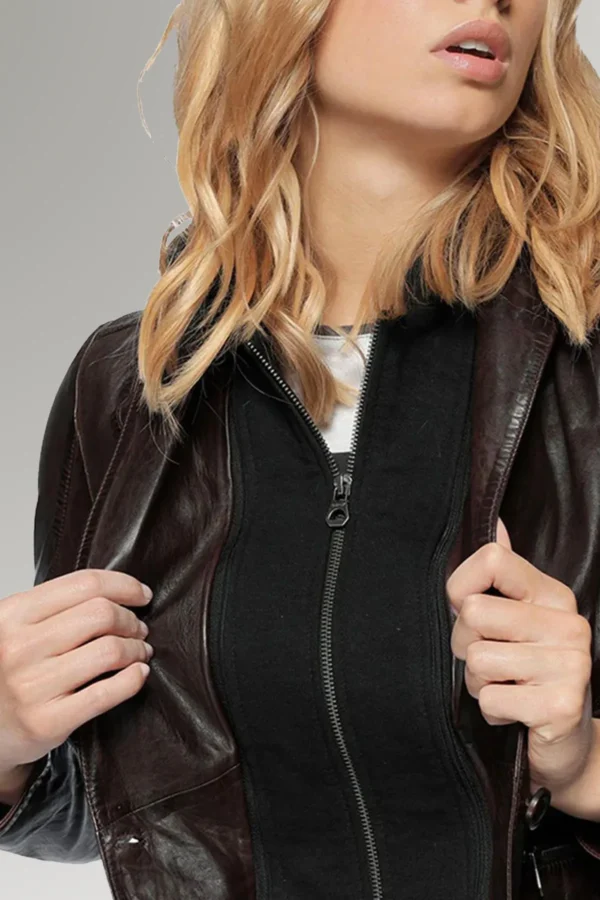 Leyla Women's Hooded Leather Blazer Jacket