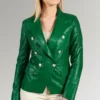 Christina Women's Green Double Breasted Leather Coat
