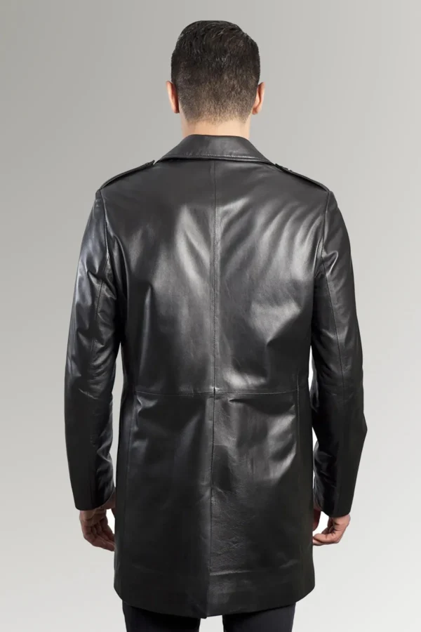 McDonald Black Long Brando Style Collar  Leather Coat