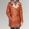 Natalya Mid-Length Brown Belted Leather Coat