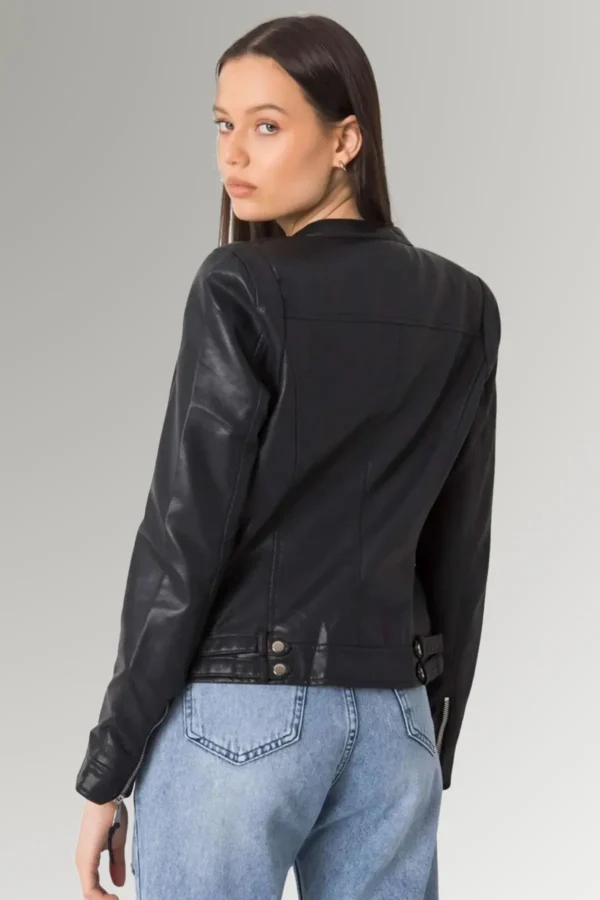 Palmer Women's Black Side Belted Biker Leather Jacket