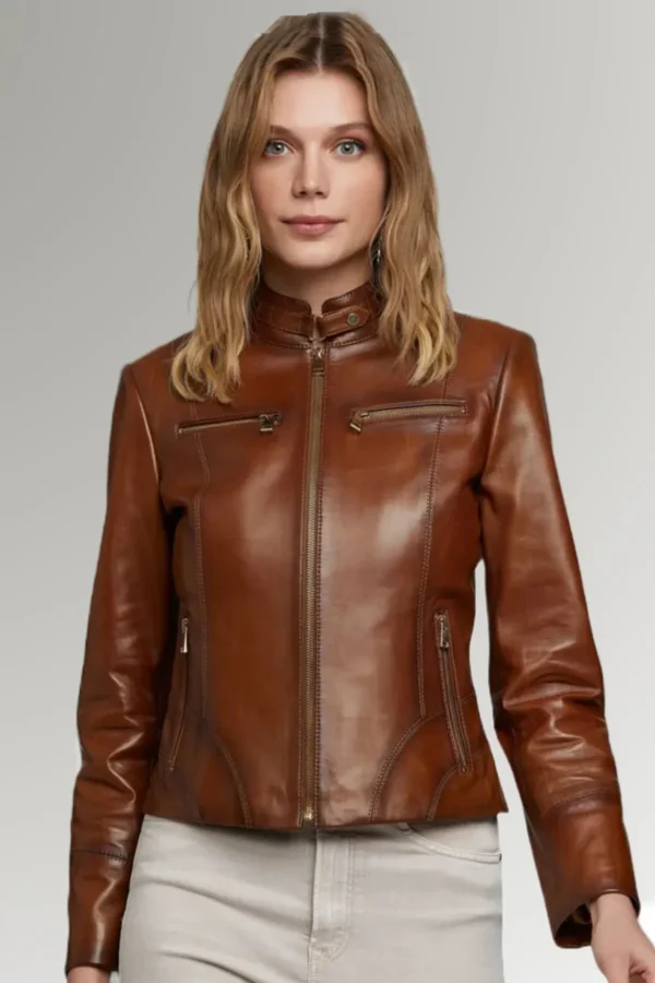 Quinn Slim Fit Leather Jacket for Women's