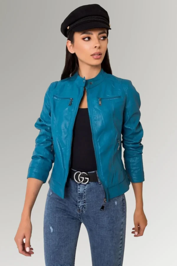 Reid Women's Blue Cafe Ricer Leather Jacket