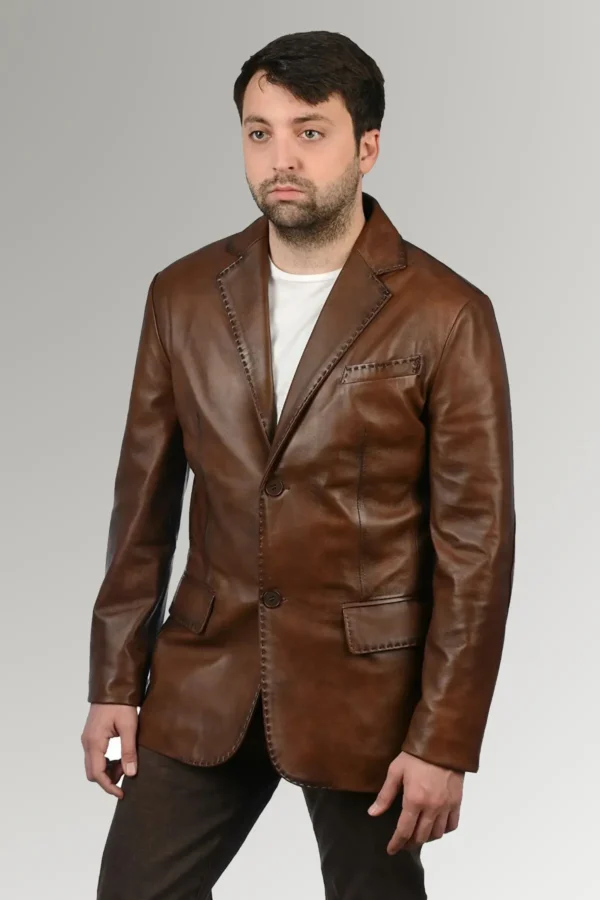 Richardson Men's Waxed Leather Blazer Coat