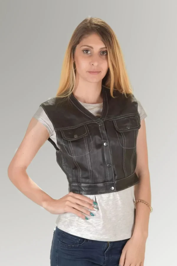 Riley Opal Women's V Neck Collar Cropped Vest