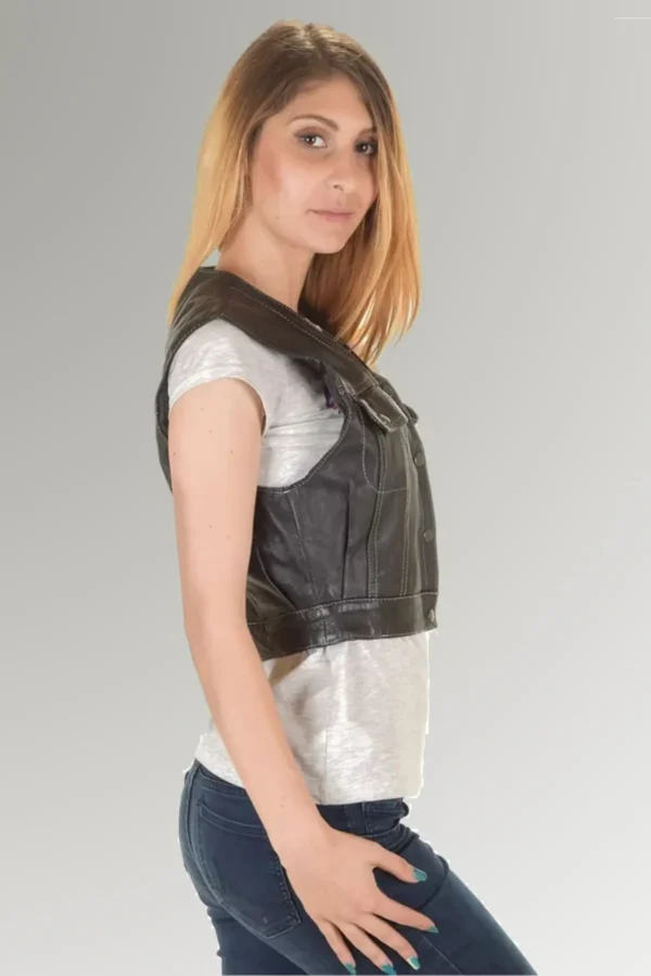 Riley Opal Women's V Neck Collar Cropped Vest