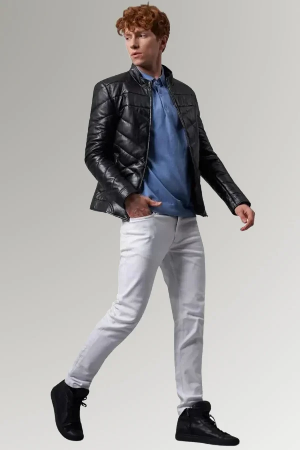 Rivera Men's Classic Slim Fit Puffer Leather Jacket