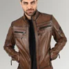Ross Men's Brown Waxed Biker Leather Jacket
