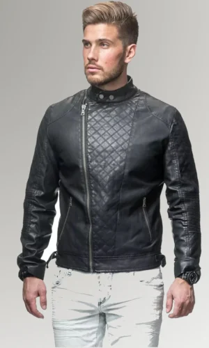 Russell Lincoln Men's Quilted Zipper Leather Jacket