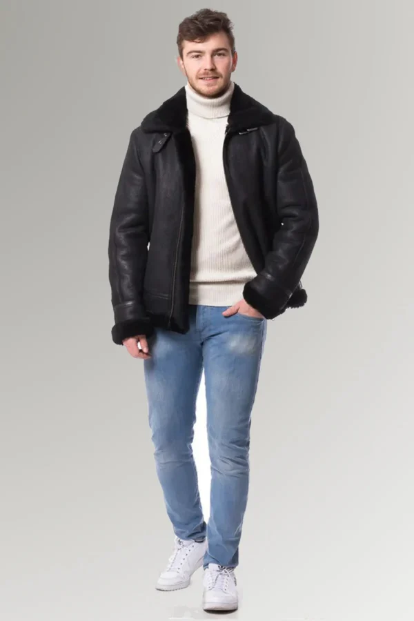 Shane Brick Black Shearling Stand-up Collar B3 bomber leather Jacket