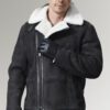 Snyder Black Lambskin Bomber Shearling White Fur Leather Jacket