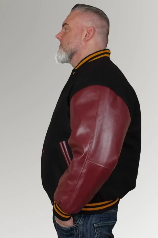 Stevens Black & Burgundy Jacket With Burgundy Leather Sleeves