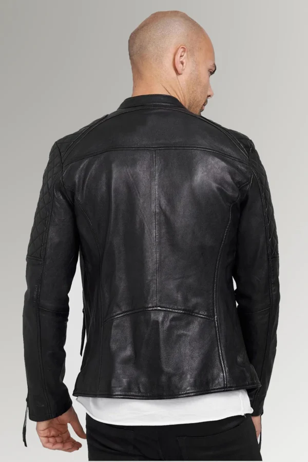Stewart Men's Black Diamond Quilted Inflatable Biker Leather Jacket