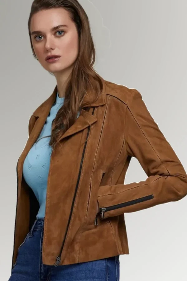 Tonya Kelley Women's Brown Brando Collar Leather Jacket