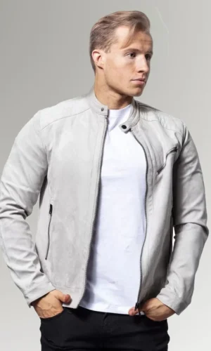 Willis Men's Light Grey Suede Leather Jacket