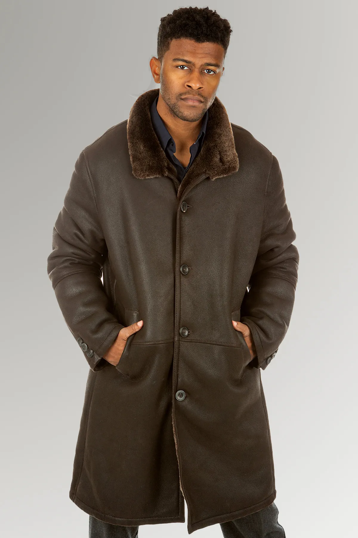Men Shearling Brown Blazer Style Leather Coat | FREE SHIPPING
