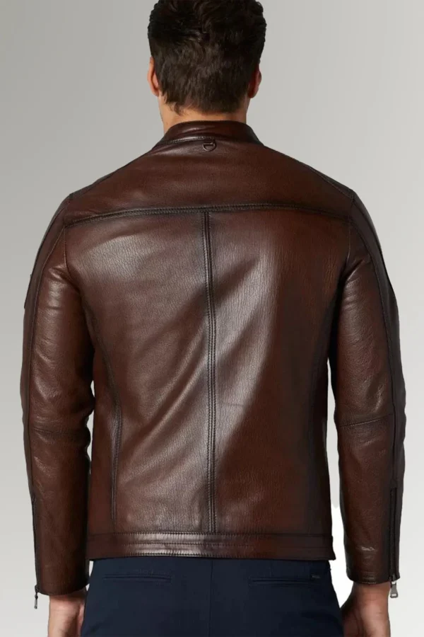 Bailey Brown Cafe Racer Waxed Biker Classic Leather Jacket For Men's