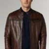 Bailey Brown Cafe Racer Waxed Biker Classic Leather Jacket For Men's